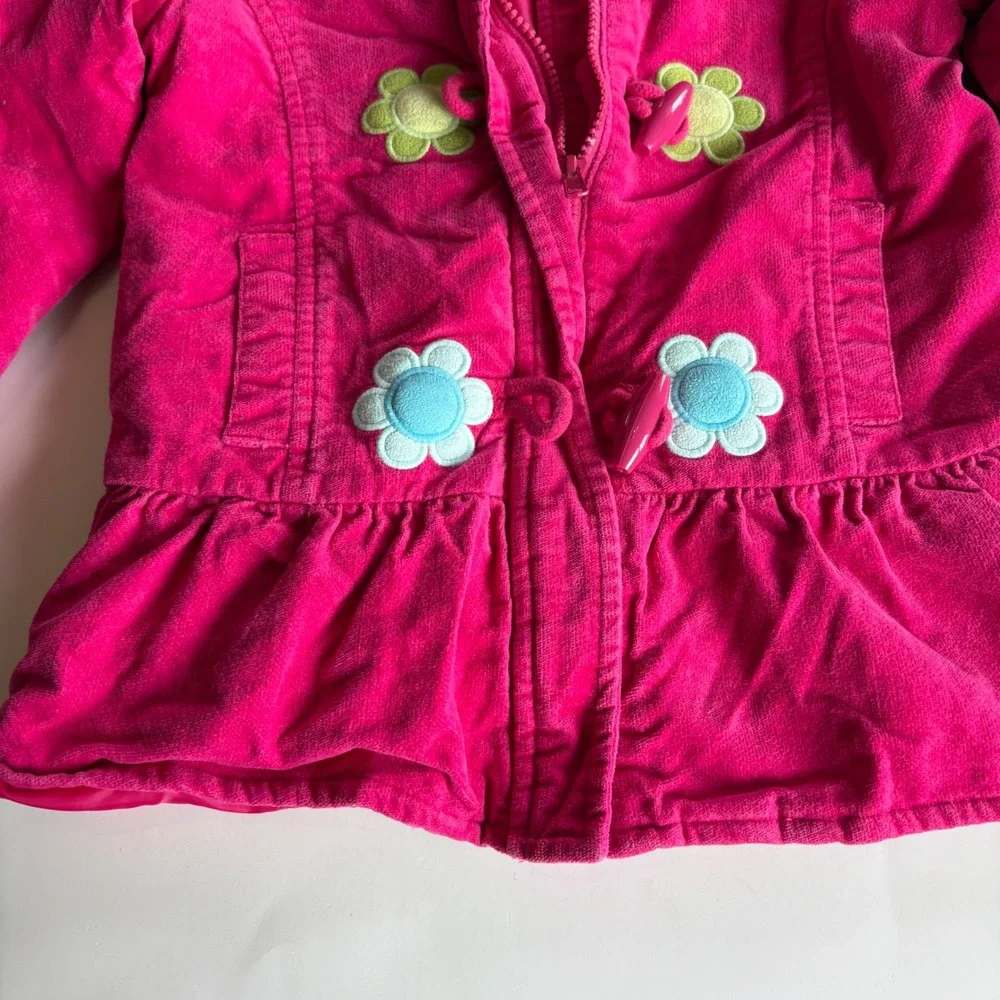 Gymboree‎ Girls Hot Pink Corduroy Flower Toggle Jacket Ruffle Hem Size S 5-6